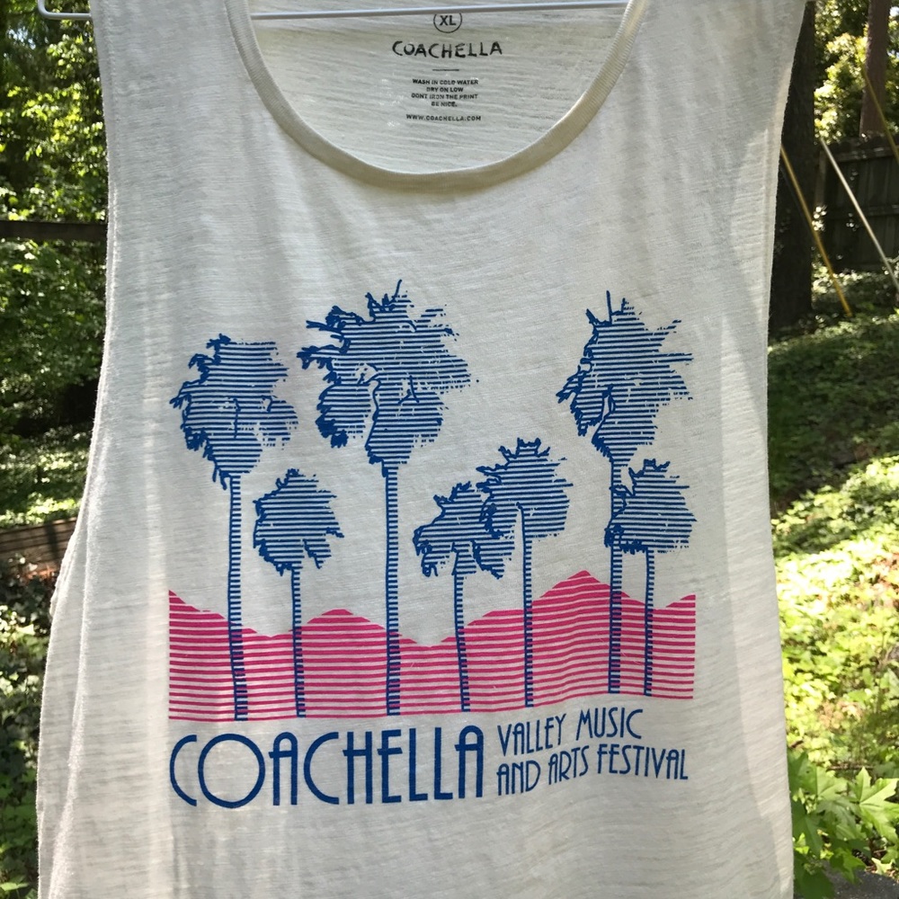 Coachella Women's Cream Graphic Muscle Tank - Palm Tree Print - Picture 2 of 7